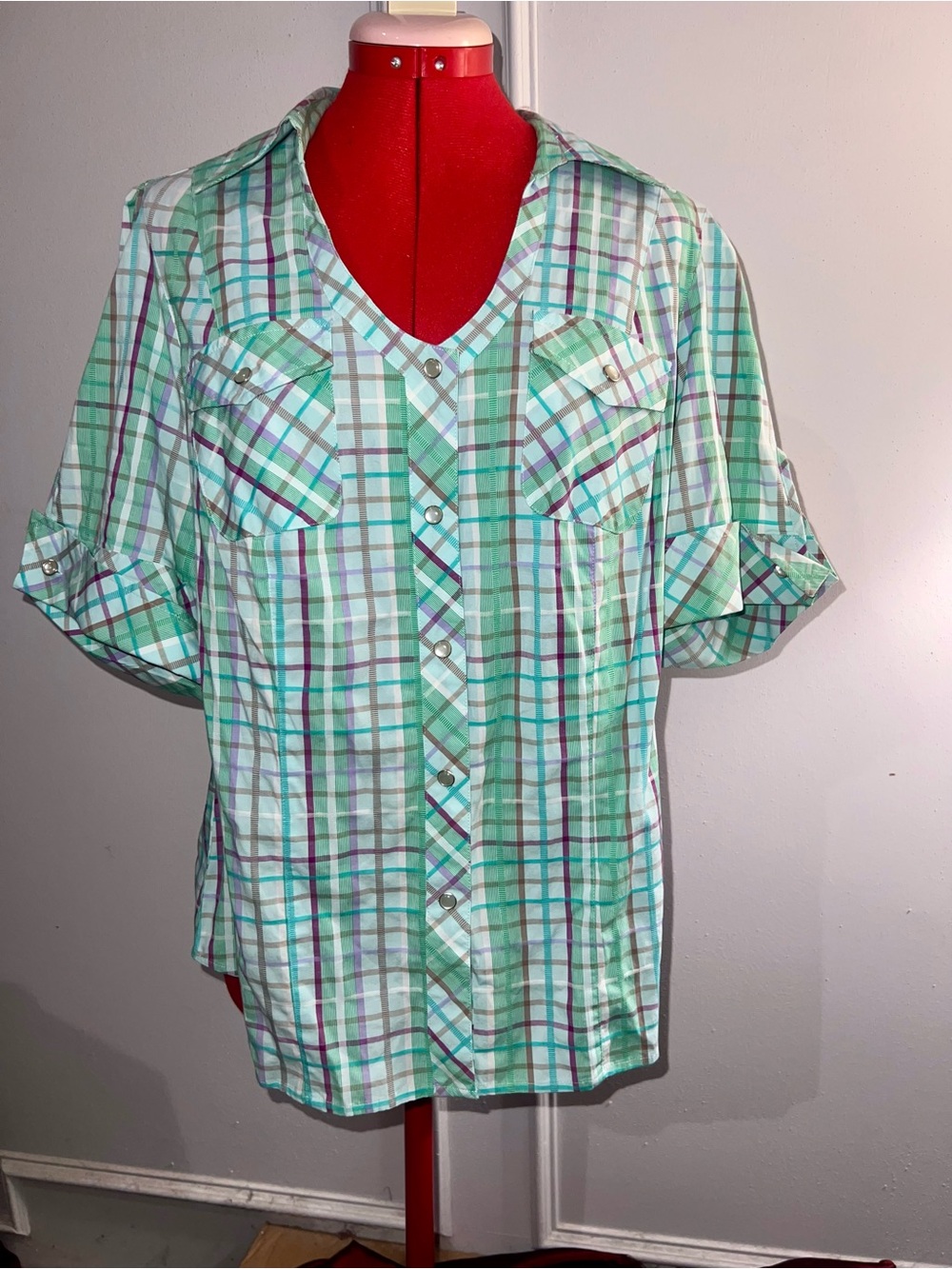 NWT Vintage Venezia Lane Bryant Plaid Button Up Shirt Blouse 14 16 Y2K
